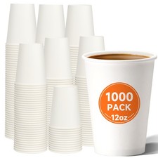 12 oz Disposable Paper Coffee Cups 1000 Pack , White Hot Paper Cups, Thicken...