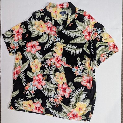 George Hawaiian Tropical Mens Shirt XL Button Up Island Flowers Multicolor