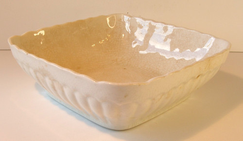 Vintage Square Ironstone China Warranted Serving Bowl with Vertical Flutes