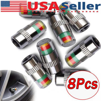 #ad 8x Car Tire Pressure Monitor Valve Stem Caps Sensor Indicator 3 Color Eye Alert $5.88