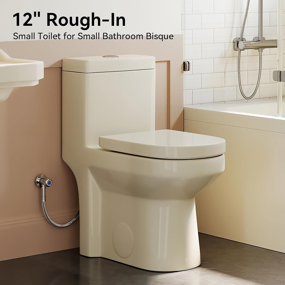 Modern Elongated One Piece Toilet 1.1/1.6 Small Compact Toilet Ceramic ...