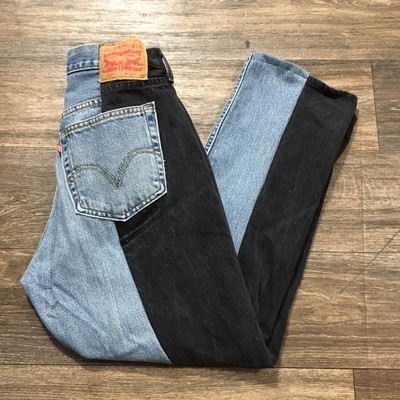 Reworked Color Block Patch Work Hand Made Levis Jeans Black And Blue All  Sizes | eBay