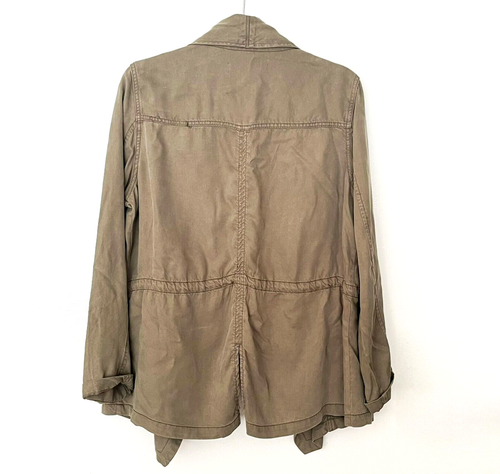 Max Jeans Large Olive Green Military Utility Jacket Open Front Drawstring Waist - Picture 8 of 15