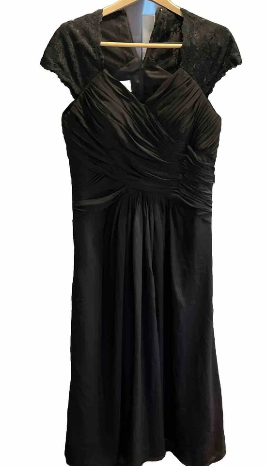 Vestido NEGRO FORMAL ENCAJE Manga Gorra Cóctel Baile de graduación Envoltura Frente Acanalado Boda Grande Foto 2 de 4