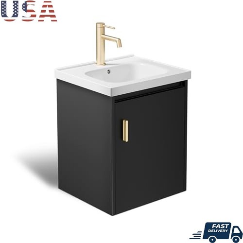 Pre-Assembled Floating Bathroom Vanity Wall-Mounted Small Cabinet W/ Sink New