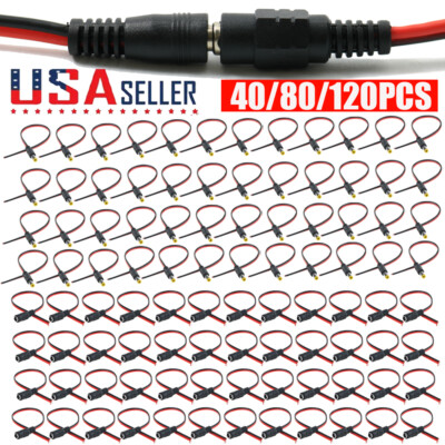 DC Power Pigtail Cable Plug 24AWG 2.1mm x 5.5mm 12V 2A Male & Female Pack LOT