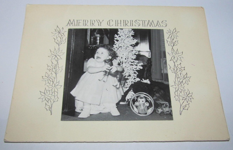 Real Photo Photograph Vintage Gibson Christmas Card Baby w/ Antique Toys & Tree