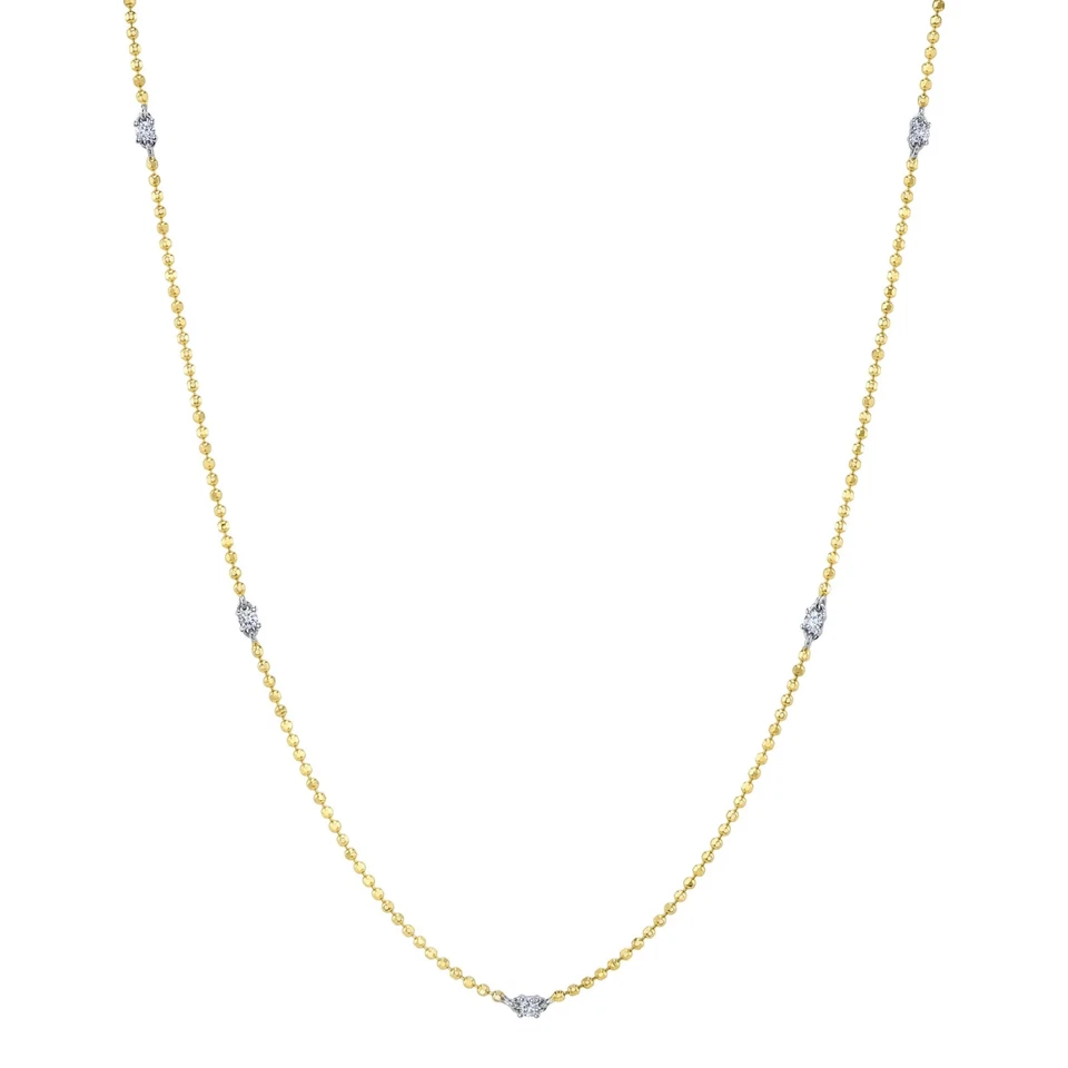 Collar de diamantes por yarda cadena con cuentas de bola facetada oro blanco de 14 quilates 0,12 quilates Foto 3 de 4