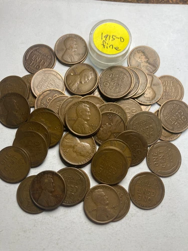 1915-D LINCOLN WHEAT CENT PENNY ROLL, "ALL COINS IN "FINE" CONDITION" 50 coins