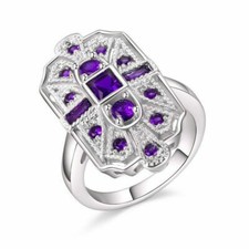 Elegant 925 Sterling Silver Purple Amethyst Charm Wedding Engagement Ring Size 7