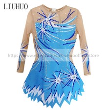Women Girl Costume Rhythmic Gymnastics Leotards Competition Aerobics Blue Teens