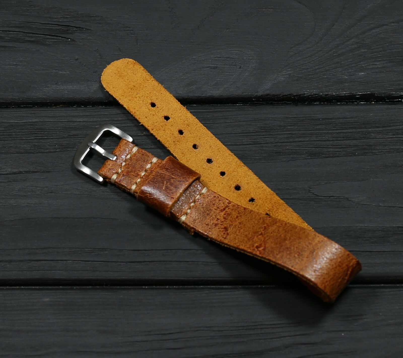 Leather Watch Strap Single Pass Distressed Army Custom Band 18mm 20mm 22mm 24mm eBay