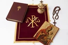 Altar  Christian Rectangular Cloth Embroidered with CHI-RHO Christian symbol Red
