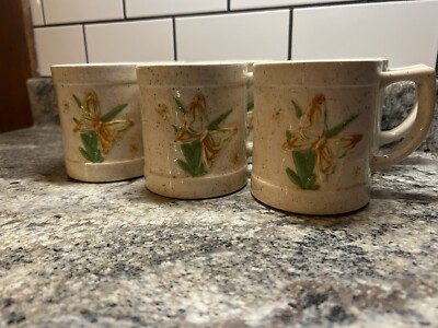 Vintage Handmade Ceramic Coffee Mug Set: 6 Mugs With Cream And Sugar Bowls