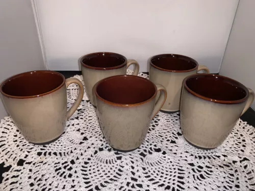 Sango Nova Brown 4933 Set Of 5 Coffee Mugs/Cups