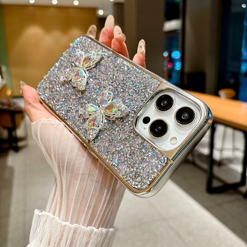 For iPhone Samsung Google Flash Diamond Butterfly Case Plating Bling Phone Cover - Picture 11 of 15