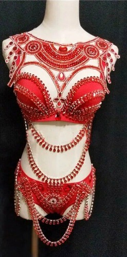 Body paillettes danza del ventre pezzo unico Singer Host Catwalk DJ DS strass - Foto 4 di 14