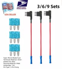 3/6pcs Micro3 Fuse Tap Add-A-Circuit Piggy Back Holder 12V Car Adapter 15A Fuses