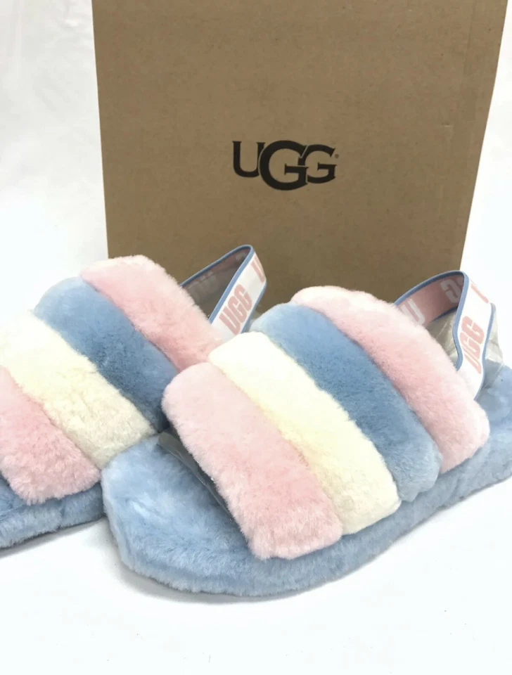 Zapatillas UGG Fluff Yeah Slide Pride Rayas Azul Rosa Blanco PARA HOMBRES EE. UU. 11 Foto 3 de 4