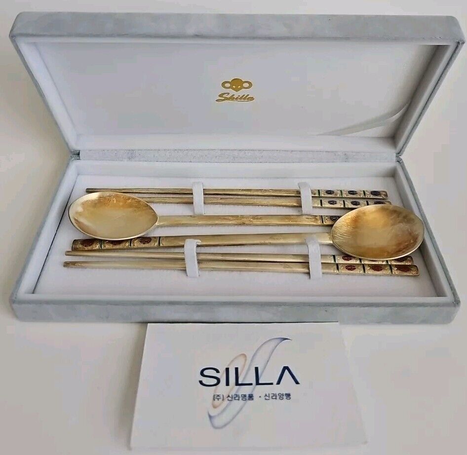 SILLA .800 Sterling Silver Chopsticks & Spoons Set w/ Box SILLA .800 Sterling Silver Chopsticks & Spoons Set w/ Box