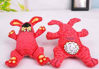 Fat Cat Doggy Hoots Red Rabbit Chew Squeaker Puppy Dog Toy | eBay