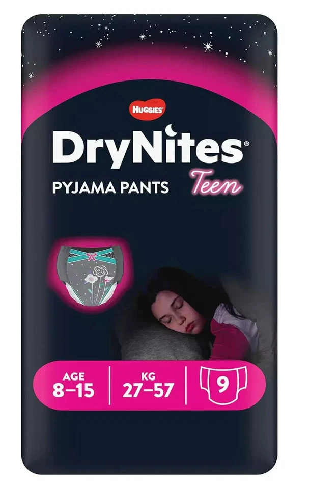 Huggies DryNites Girl's Pyjama Pants, 8-15 Years. Flower Design. (27 Pack)