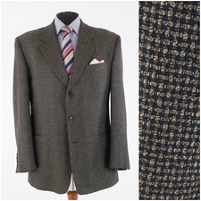 Mens CRUSE Size US 46R Plaid Brown Silk Wool Blazer Sport Coat Jacket