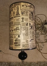 Vintage 1800's Mail Order Catalog Image Shade Hanging Chain Black Orb Swag Lamp