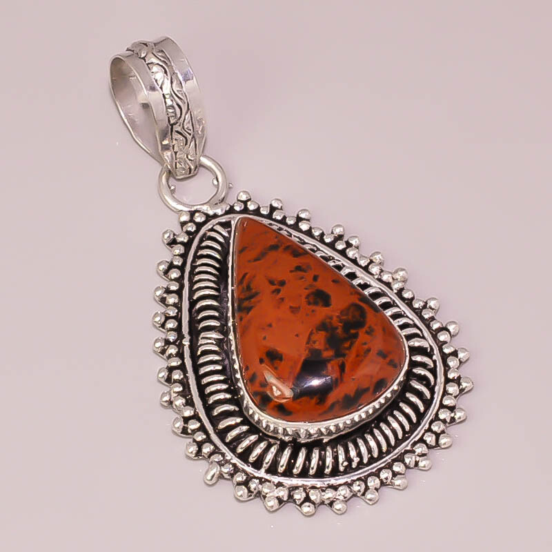 Natural Mahogany Jasper Handmade Jewelry 925 Sterling Silver Plated Boho Pendant