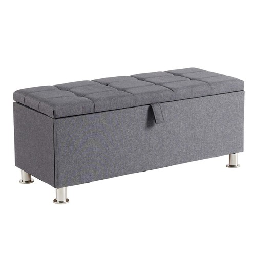 Storage Ottoman Dark Grey Padded Seat Buttoned Detailing Metal Legs Organised - Picture 10 of 12