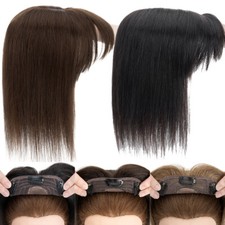 Real Remy Human Hair Topper with Bangs Clip in Women Toupee Wiglets Hairpiece US