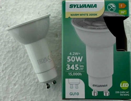 6 x 4.2W GU10 Long Neck LED bulb SYLVANIA 75mm x 50mm replaces 11w cfl type
