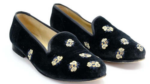 Stubbs & Wootton Women's Size 6 Bumblebee Black Velvet Heeled Slippers VG+