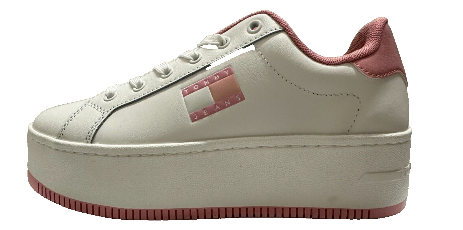 Tommy Jeans Flatform Essential Trainers - White & Pink, UK 6.5