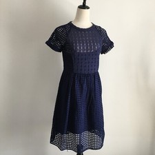 MADEWELL Blue Eyelet Lined Short Cuffed Sleeve Fit & Flare Dress Womens sz 4