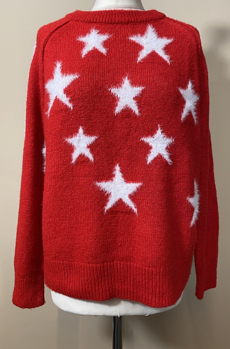 Red Knit Christmas Jumper With Stars Women's Size S (wear On