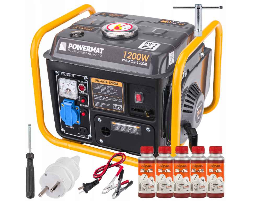 Groupe électrogène Powermat 1200W essence 230V 12V pour camping et garage