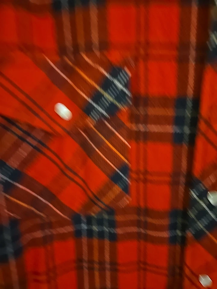 Martini Mens Red Plaid Flannel Quilted Lined Over Coat Jacket Large Pearl Snap - Image 3 of 4