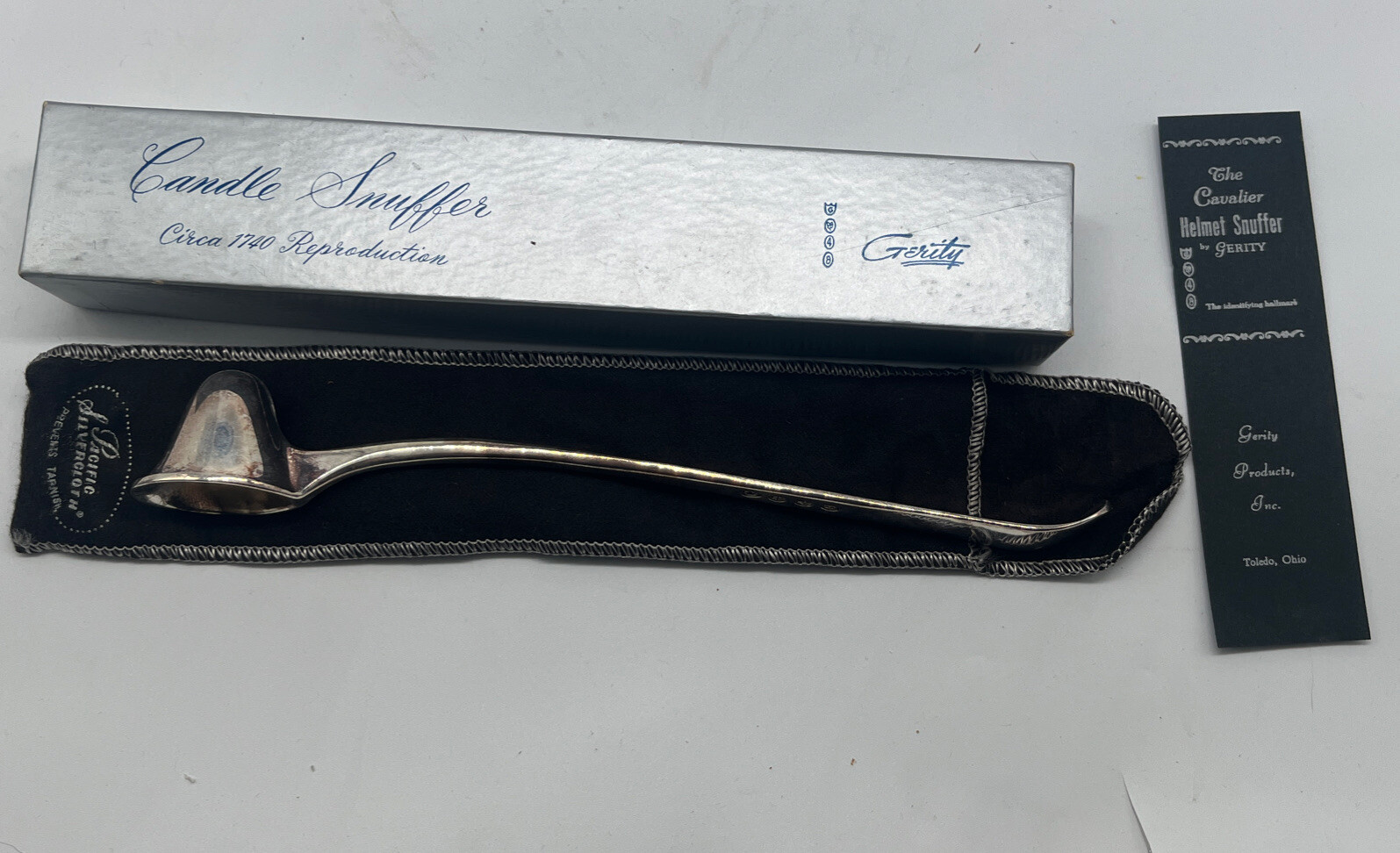 Vintage GERITY Candle Snuffer Silver Plated G 48 Helmet Design 10" Box eBay