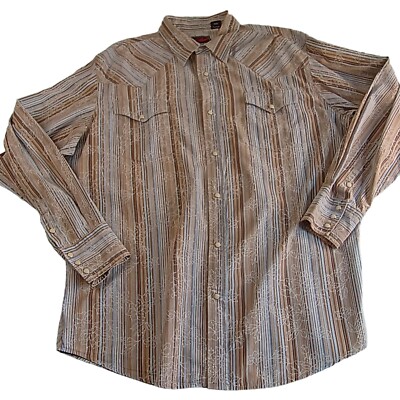 ROPER Snap Up Western Shirt Mens XL Brown Blue White Stripe Floral Cotton 51''
