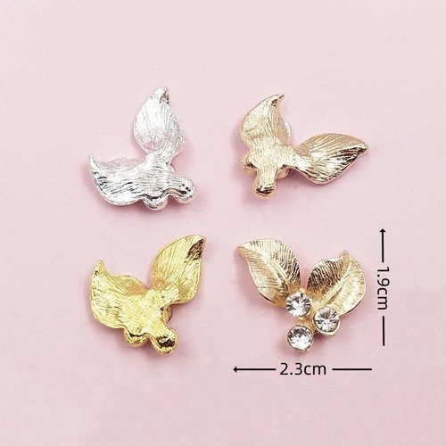 10PCS Metal Inlaid Crystal Rhinestone Imitation Pearl Leaves Jewelry Making - Picture 8 of 18