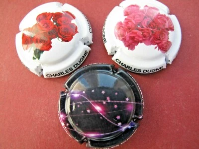 Série de 3 capsules de champagne Charles DUGNE, roses et ciel étoilé