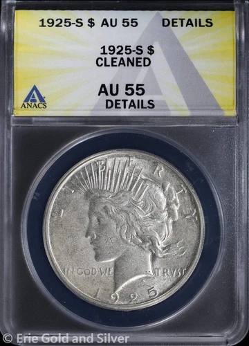 1925-S $1 Peace Silver Dollar ANACS AU 55 Details
