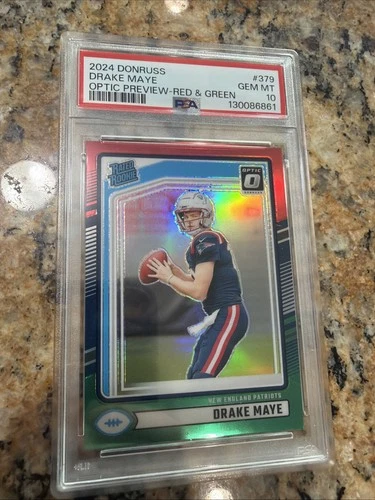 2024 Panini Donruss-Rated Rookie Drake Maye #379 Optic Preview Red & Green Prizm