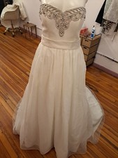 Jewel Ivory White Wedding Dress With Beads And Long Ribbon For Bow