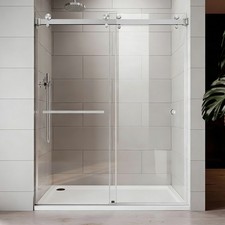 55-59"W x 72"H Frameless Double Sliding Shower Door, 304 Stainless Steel in Br