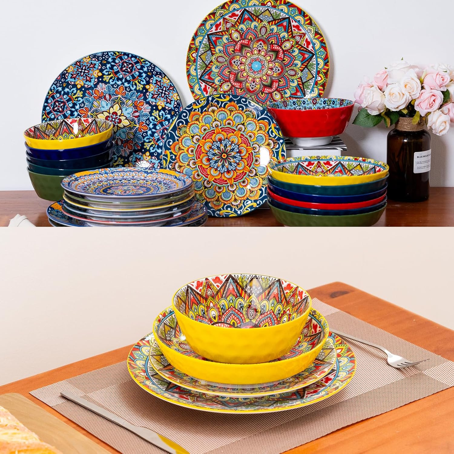 Dinner Plates Set of 6, 24 Pieces Dinnerware Sets Microwave and Dishwasher Safe,