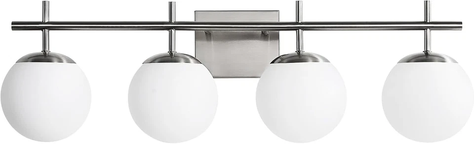 Luz de tocador de baño, luces de tocador de níquel cepillado de 4 luces, 30,7 pulgadas Foto 2 de 4