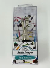 Artist Metal Paint Brush Wine Bottle Cork Stopper in Shiny Silver Finish