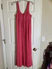 Vassarette Vintage Pink Nylon Nightgown, Size M, Lace-Up Front, 53 in